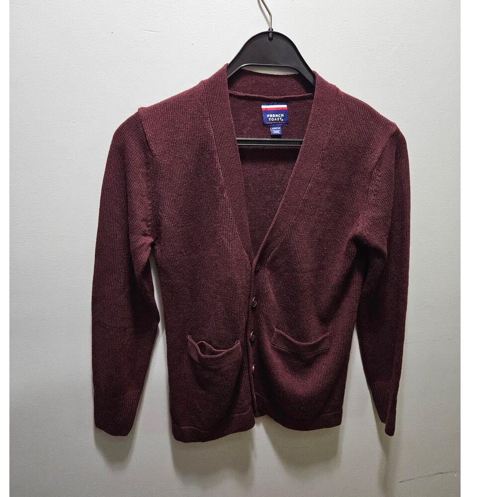 French Toast Girls Burgundy V Neck Cardigan L 10/12 School Uniform